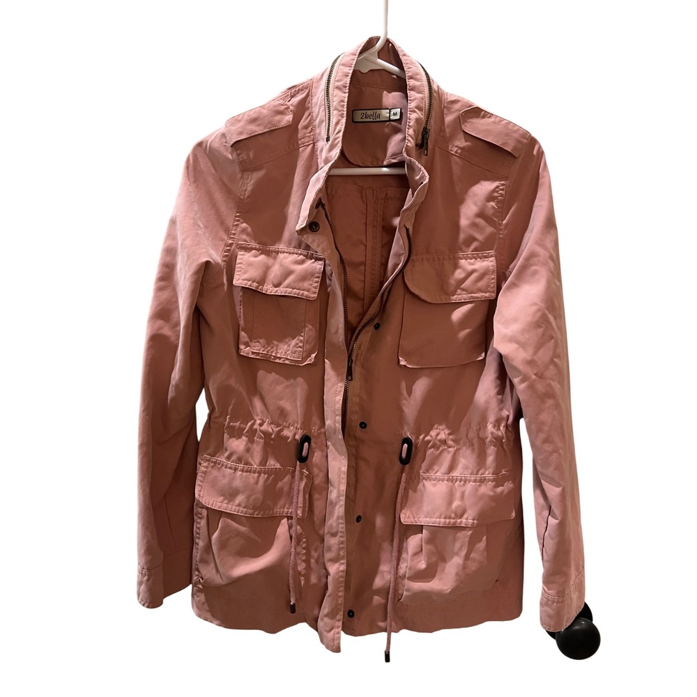 2bella Womens Dusty Rose Pink Utility Field Jacket Medium Drawstring Waist M